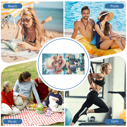 Whimsical Cartoon Grandpa Scooter Beach Towel, Cloud Soft Touch & High Water Absorbency, Multiple Length Sizes Bring Playful Comfort to Every Seaside Trip