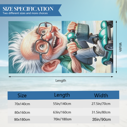 Whimsical Cartoon Grandpa Scooter Beach Towel, Cloud Soft Touch & High Water Absorbency, Multiple Length Sizes Bring Playful Comfort to Every Seaside Trip