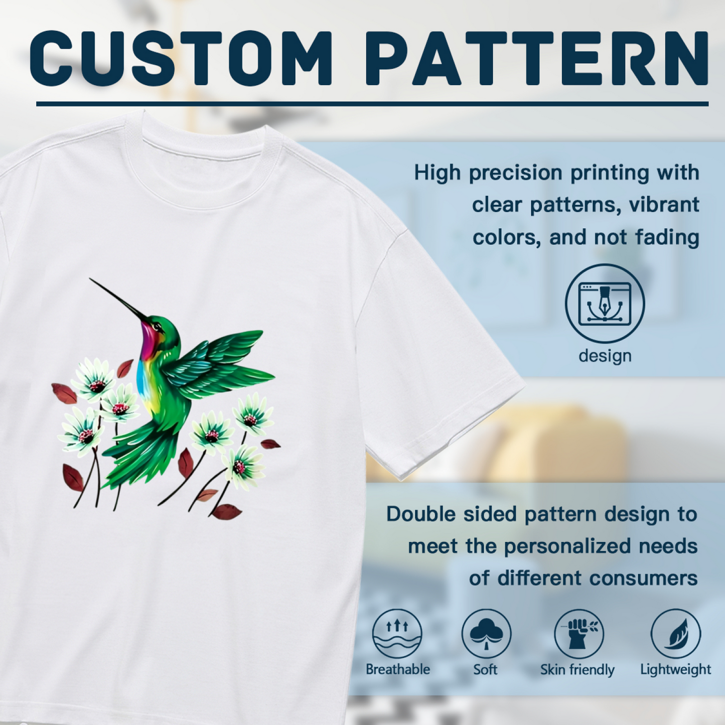 Vivid Green Hummingbird White Floral Print Plus Size Women¡¯s Casual T-Shirt