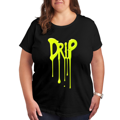 Neon Green Drip Graffiti DRIP Letter Plus Size Women Printed T-Shirt