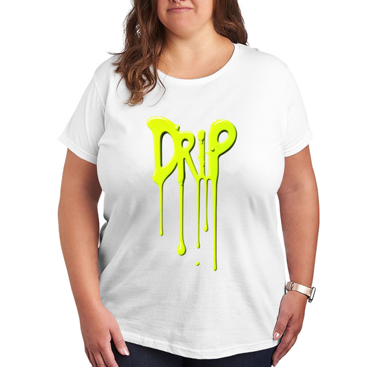 Neon Green Drip Graffiti DRIP Letter Plus Size Women Printed T-Shirt
