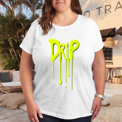 Neon Green Drip Graffiti DRIP Letter Plus Size Women Printed T-Shirt