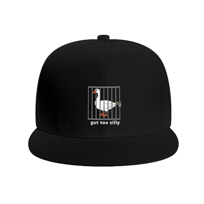 Silly Locked Goose Cartoon Blue Flat Bill Sun Hat, Funny Meme Novelty Snapback Cap