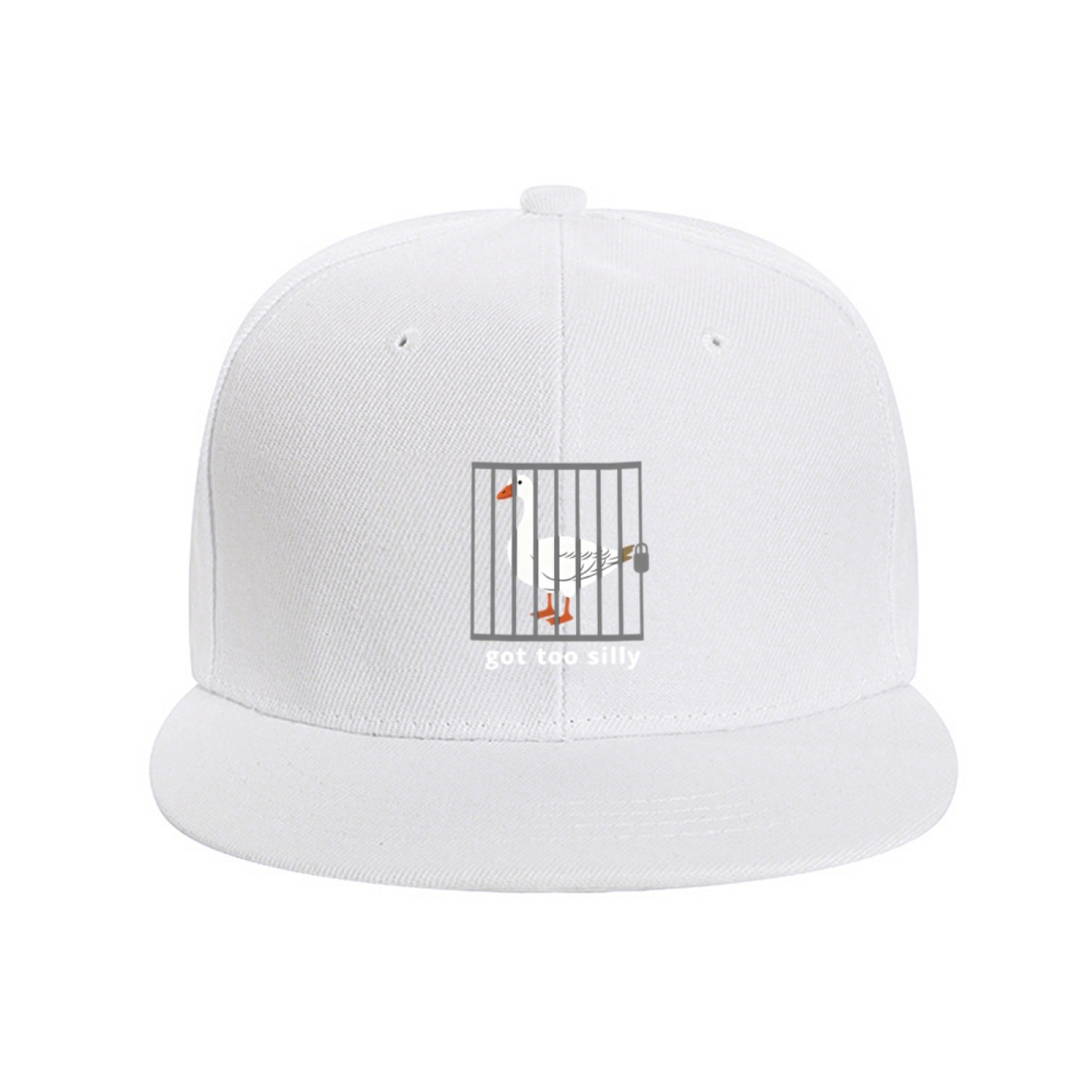 Silly Locked Goose Cartoon Blue Flat Bill Sun Hat, Funny Meme Novelty Snapback Cap