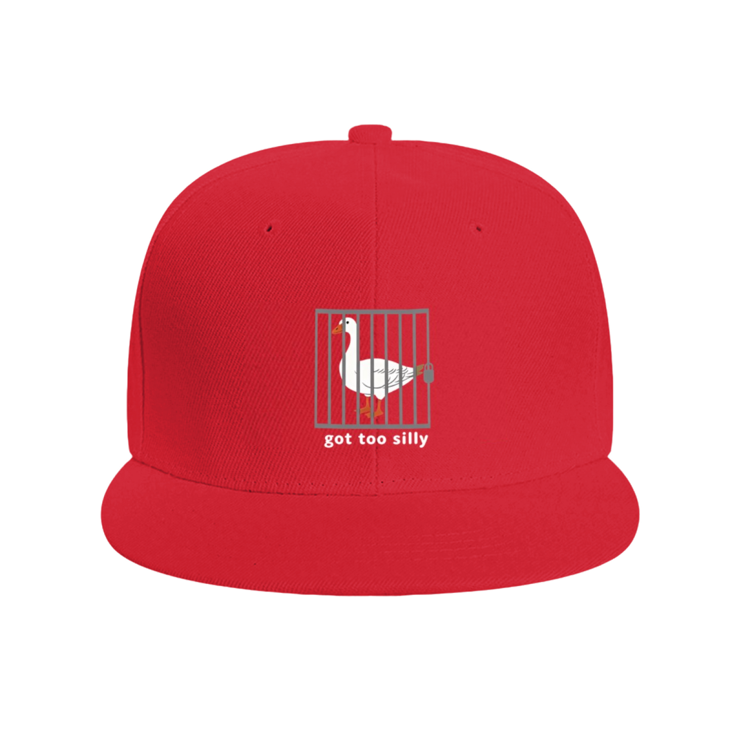 Silly Locked Goose Cartoon Blue Flat Bill Sun Hat, Funny Meme Novelty Snapback Cap