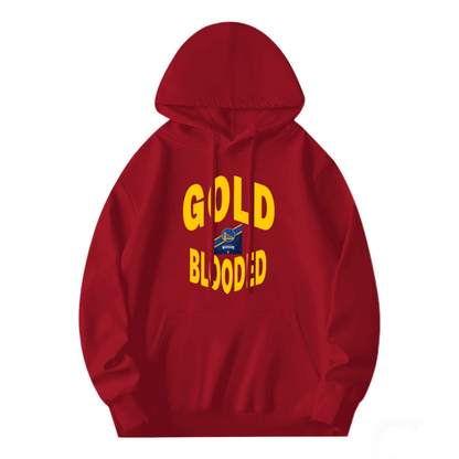 Gold Blooded Warriors Basketball Fan Hoodie, Vibrant Cozy Red Pullover