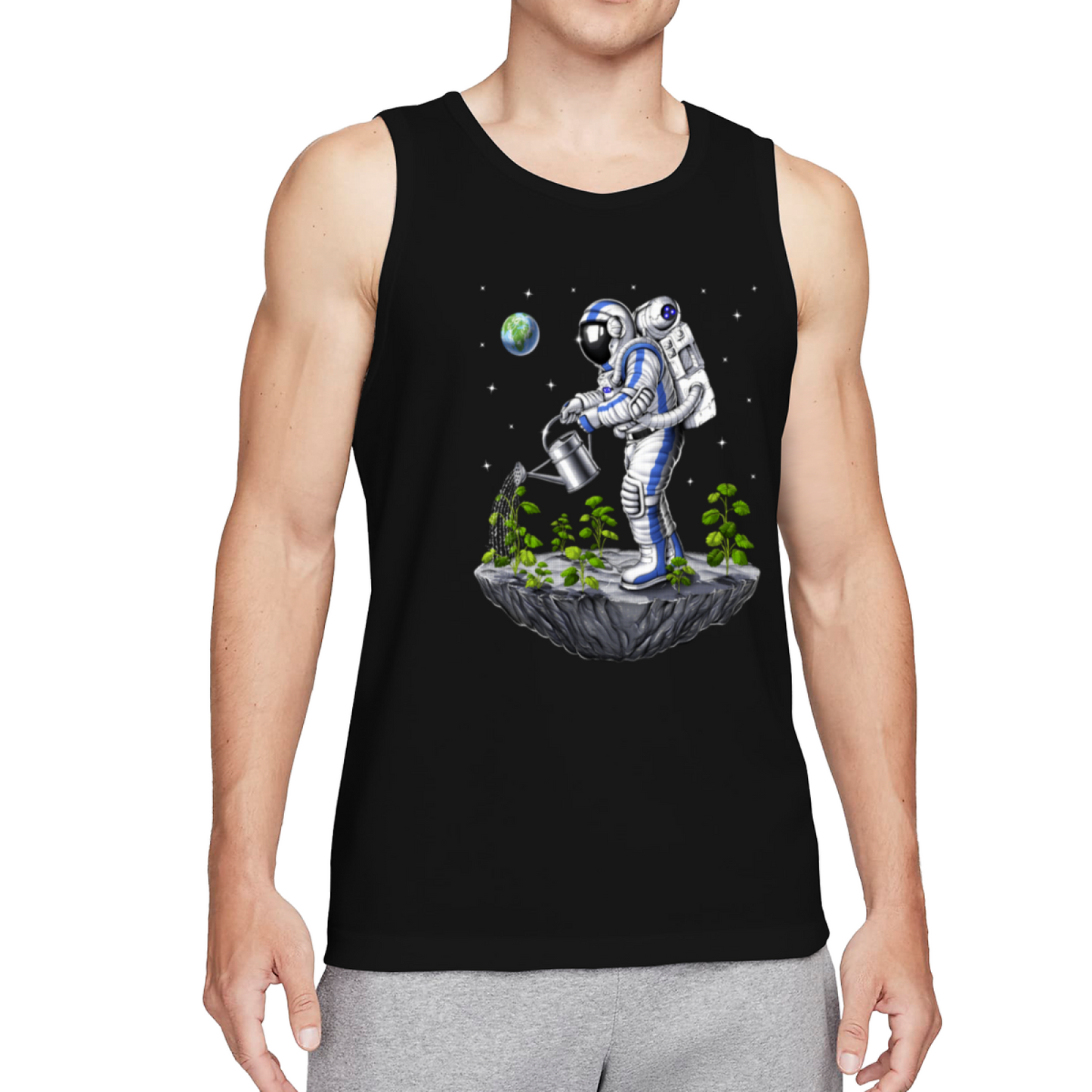 Surreal Space Astronaut Gardener Watering Plants Graphic Tank