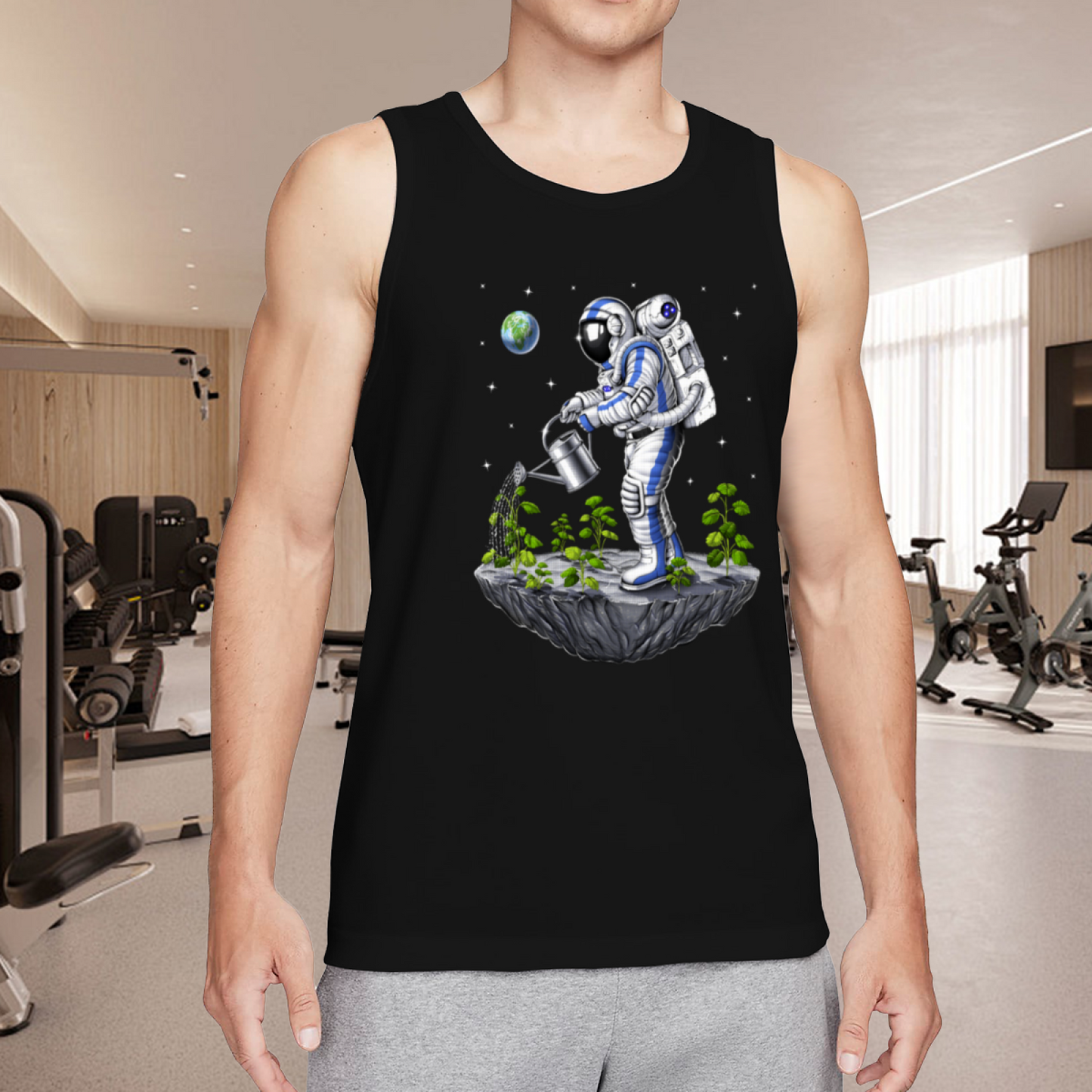 Surreal Space Astronaut Gardener Watering Plants Graphic Tank