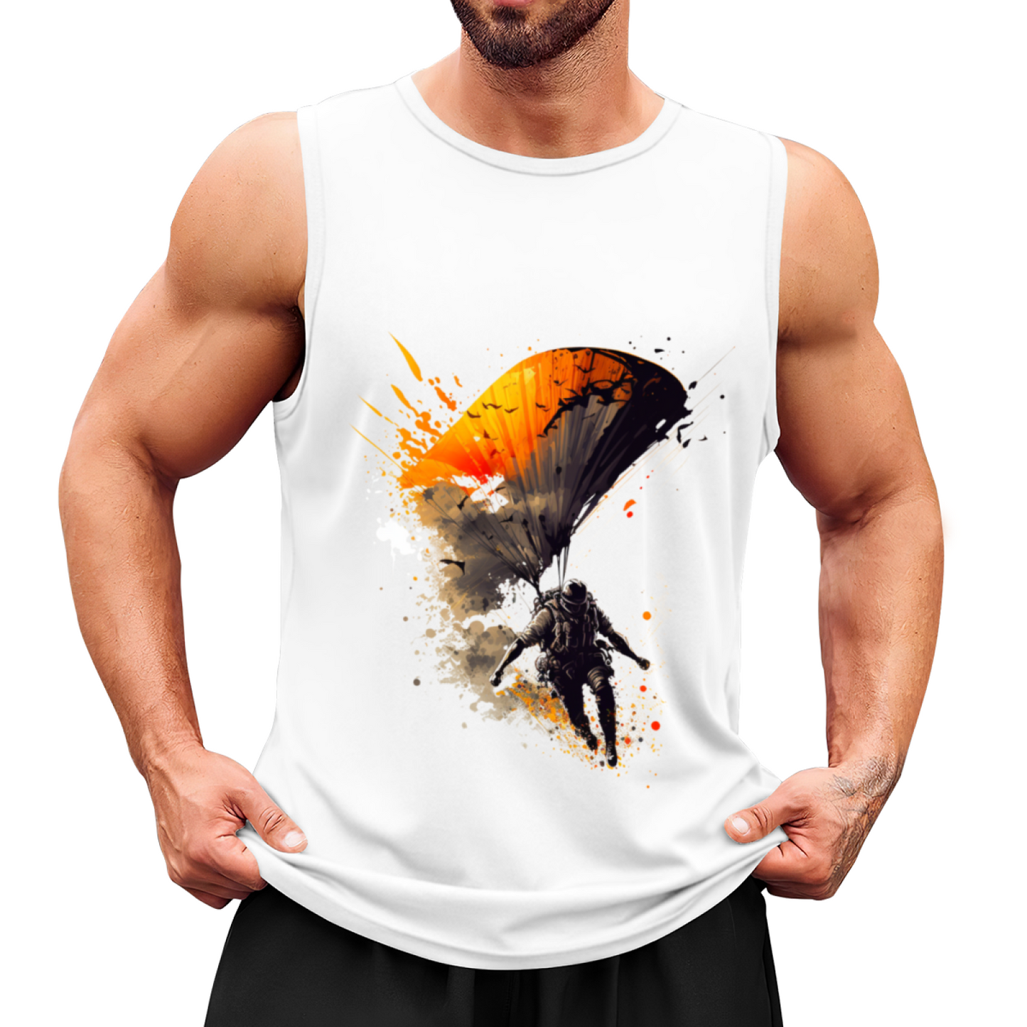 Watercolor Skydive Parachute Art Athletic Tank Top For Men