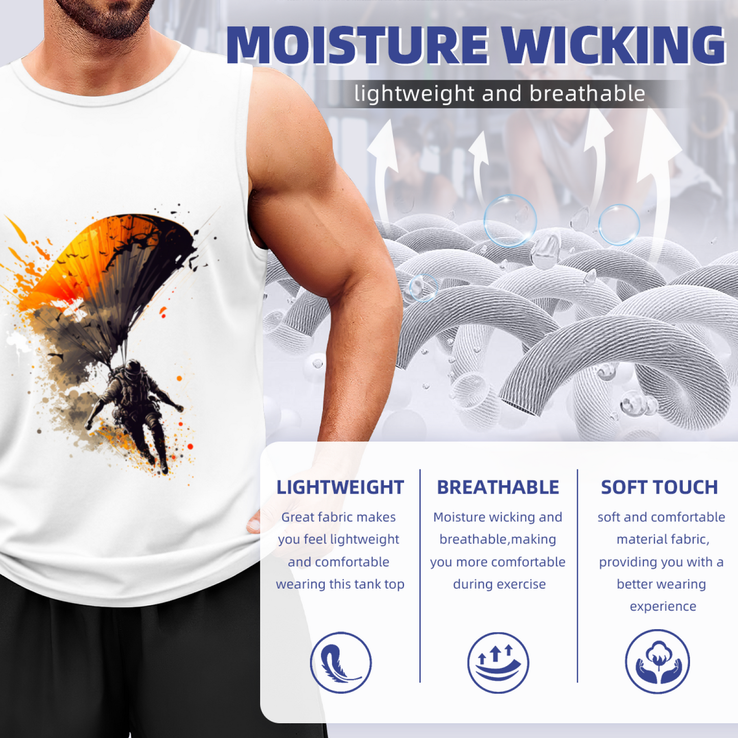 Watercolor Skydive Parachute Art Athletic Tank Top For Men