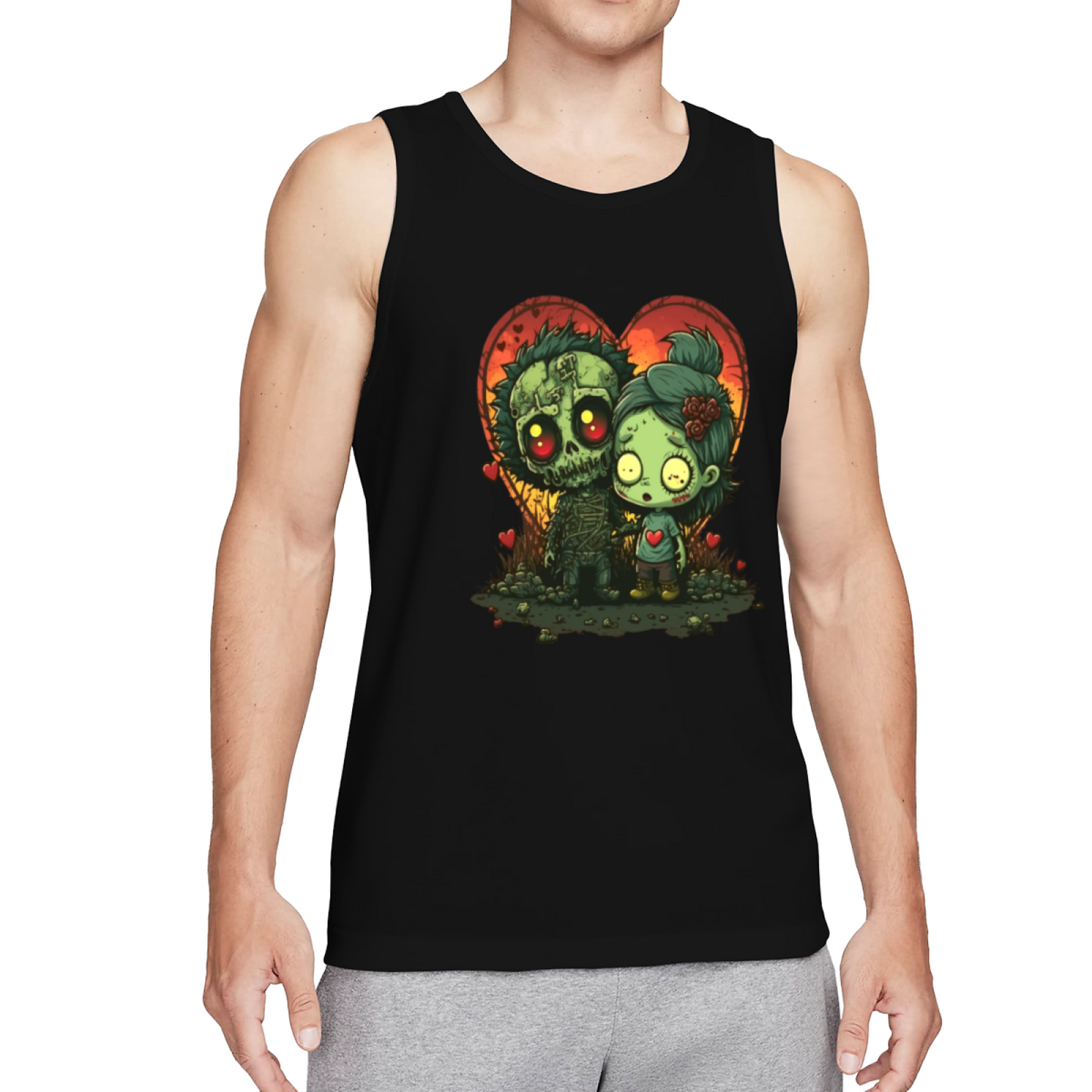 Gothic Zombie Couple Heart Dark Halloween Style Tank Top
