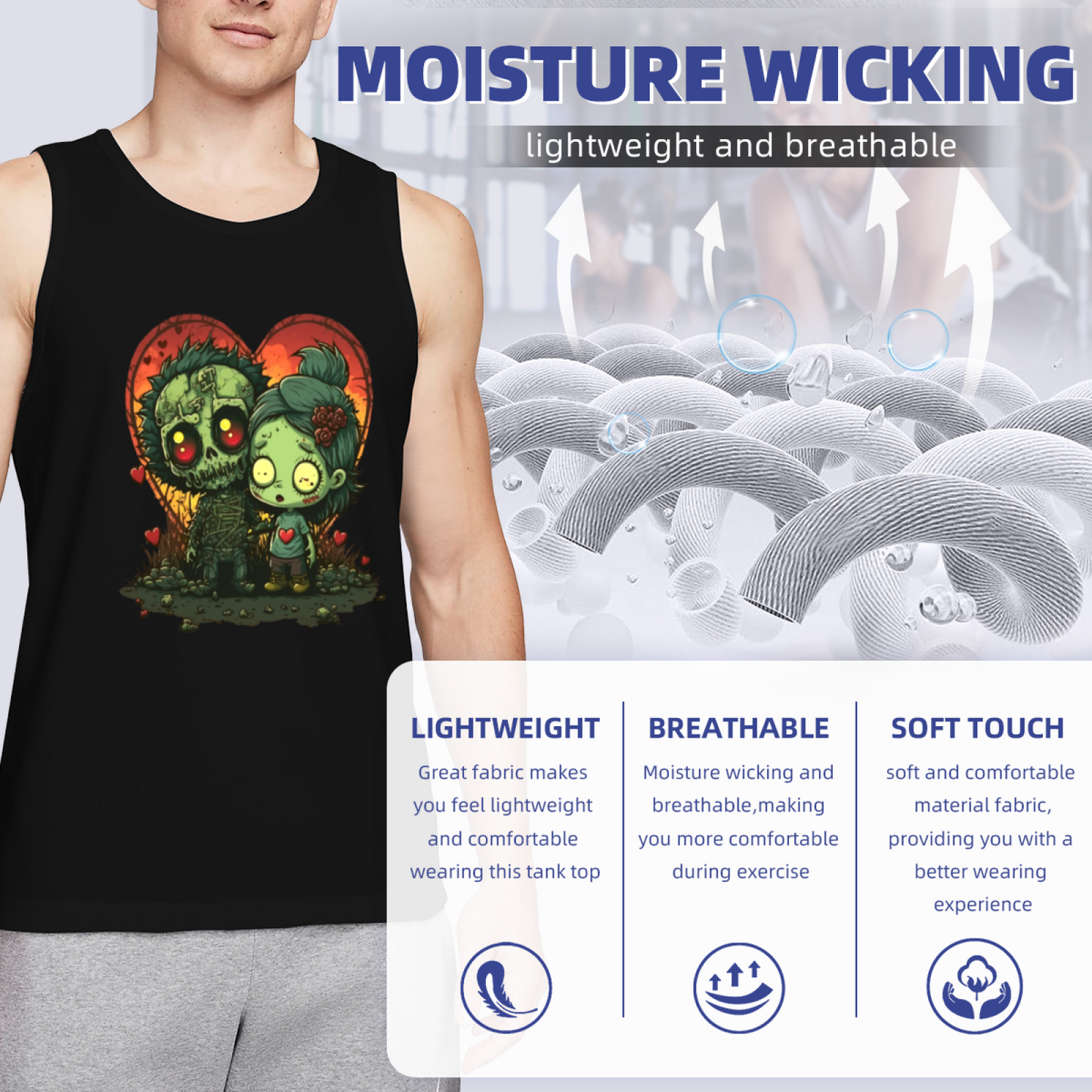 Gothic Zombie Couple Heart Dark Halloween Style Tank Top