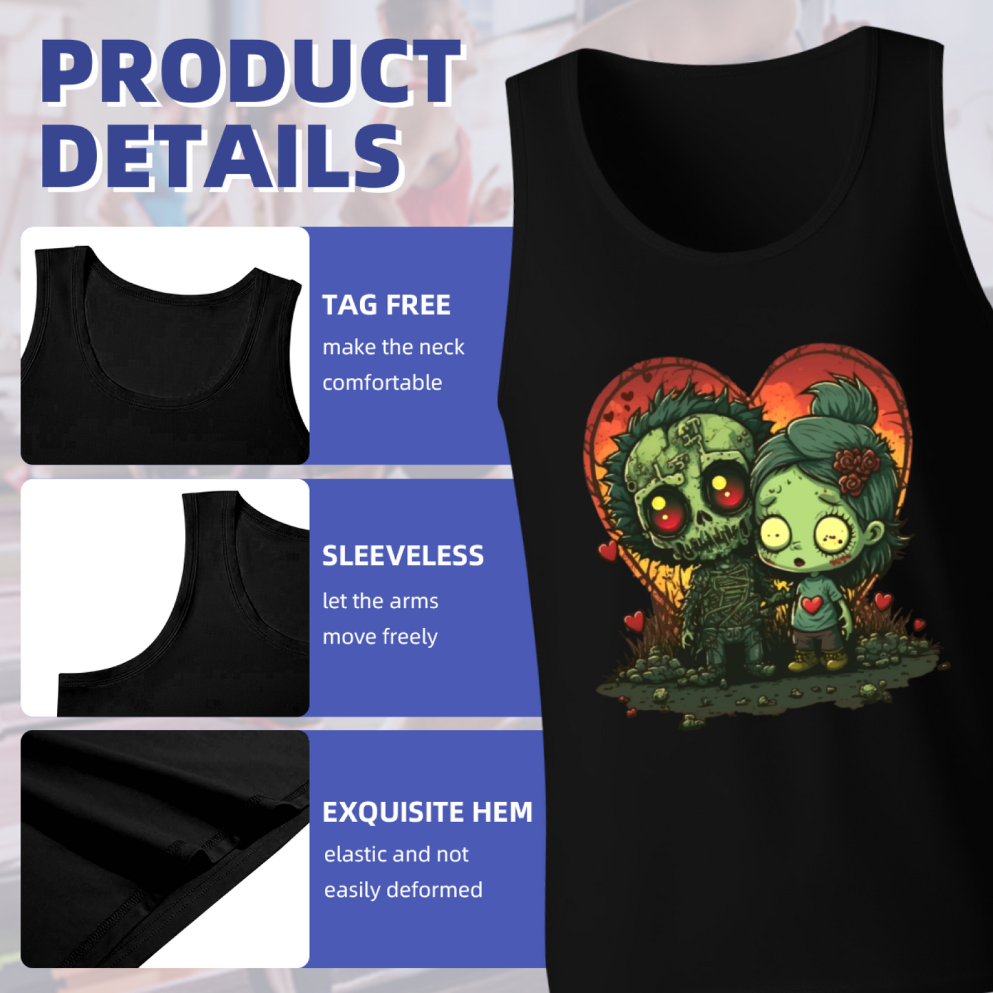Gothic Zombie Couple Heart Dark Halloween Style Tank Top