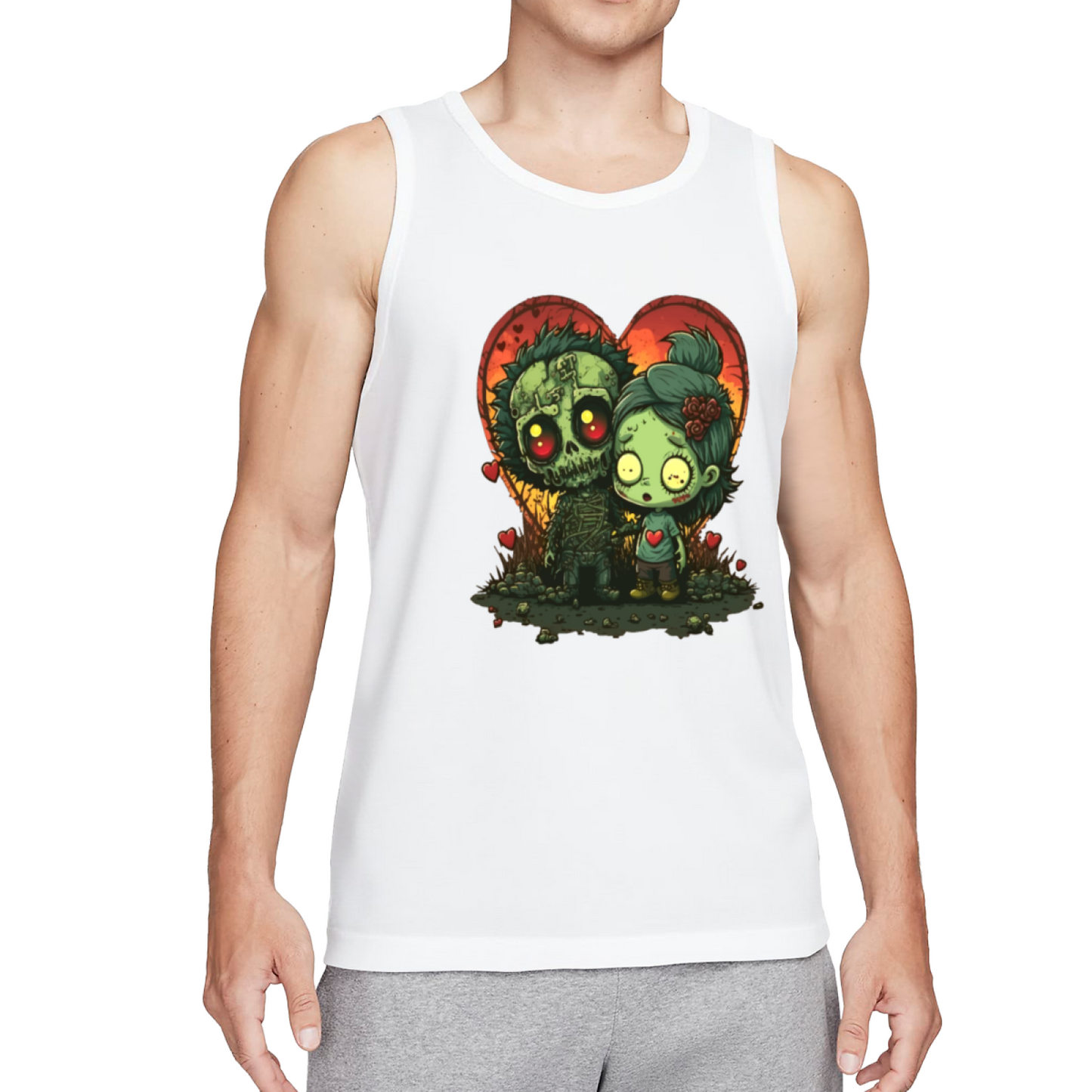 Gothic Zombie Couple Heart Dark Halloween Style Tank Top