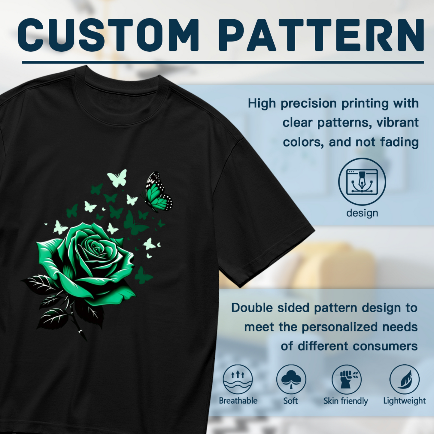Dark Green Rose & Multi-Tone Green Butterflies Gothic Print Plus Size Women Printed T-Shirt