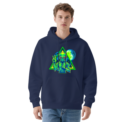 Neon Retro Alien Triangle Space UFO Hoodie, Mens Soft Sci-Fi Street Pullover