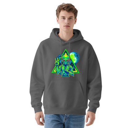 Neon Retro Alien Triangle Space UFO Hoodie, Mens Soft Sci-Fi Street Pullover