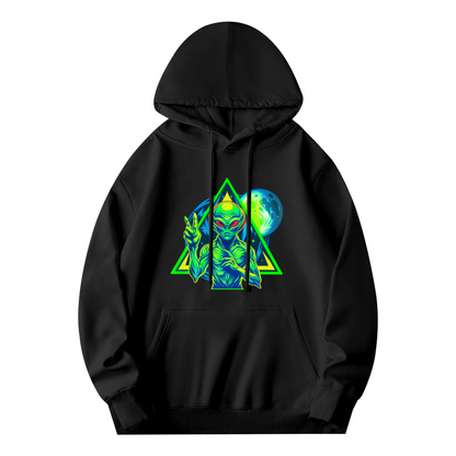 Neon Retro Alien Triangle Space UFO Hoodie, Mens Soft Sci-Fi Street Pullover
