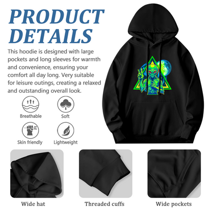 Neon Retro Alien Triangle Space UFO Hoodie, Mens Soft Sci-Fi Street Pullover