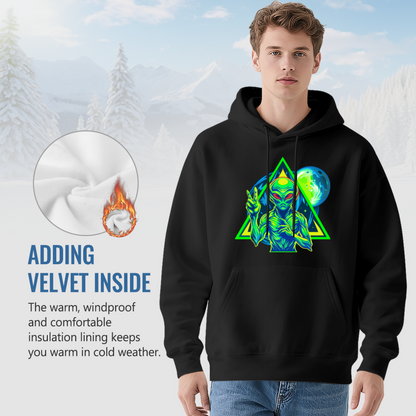 Neon Retro Alien Triangle Space UFO Hoodie, Mens Soft Sci-Fi Street Pullover