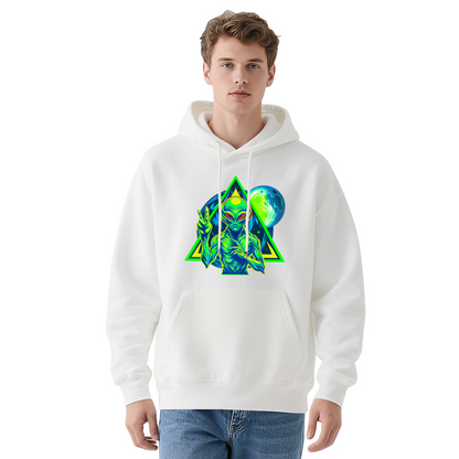 Neon Retro Alien Triangle Space UFO Hoodie, Mens Soft Sci-Fi Street Pullover
