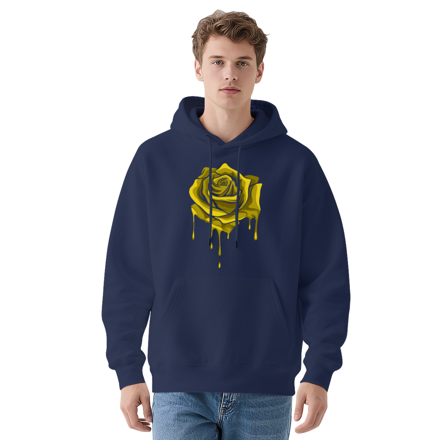 Dripping Yellow Rose Black Graphic Hoodie, Unisex Trendy Comfort Pullover