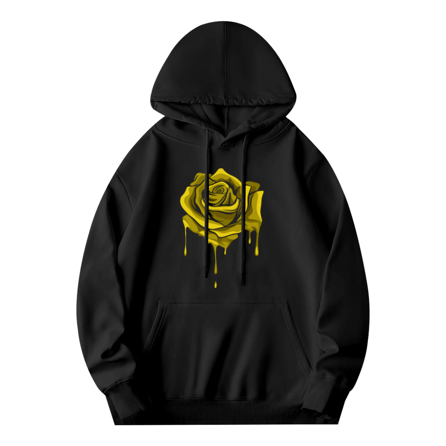 Dripping Yellow Rose Black Graphic Hoodie, Unisex Trendy Comfort Pullover