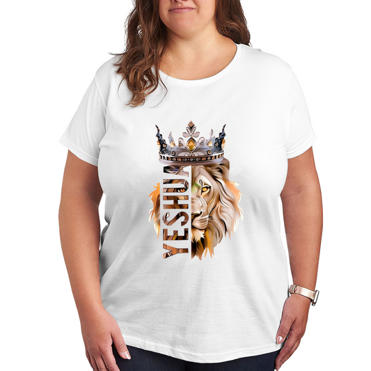 King Lion Crown Yeshua Christian Faith Plus Size Women Graphic Print T-Shirt