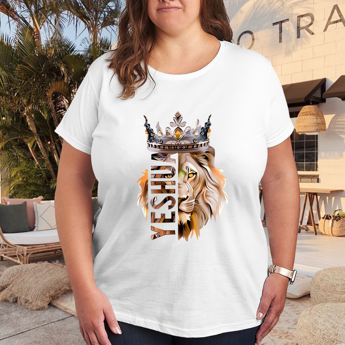 King Lion Crown Yeshua Christian Faith Plus Size Women Graphic Print T-Shirt