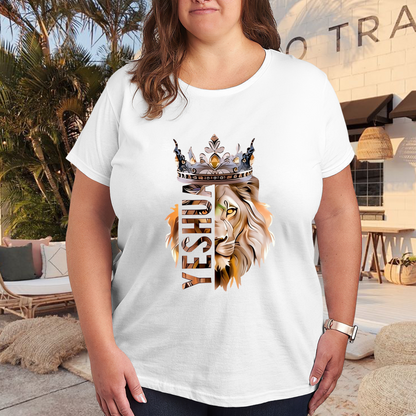 King Lion Crown Yeshua Christian Faith Plus Size Women Graphic Print T-Shirt