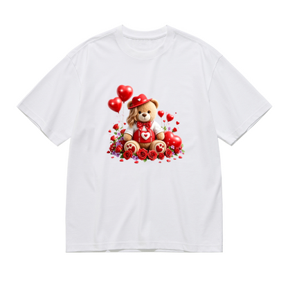 Romantic Red Rose Teddy Bear Love Heart Valentine Print Plus Size Women¡¯s T-Shirt