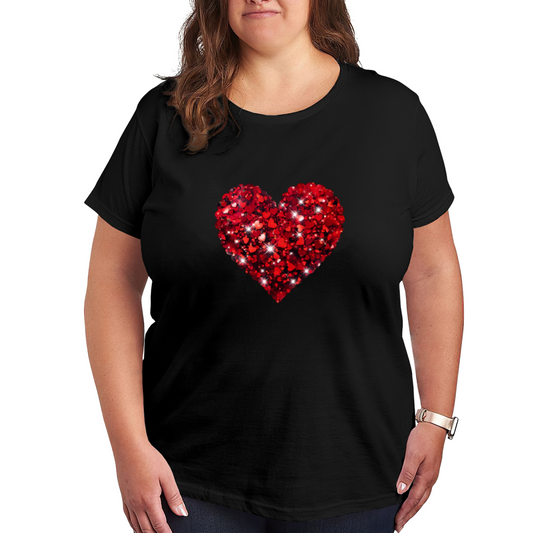 Sparkling Glitter Red Heart Bling Plus Size Women T-Shirt