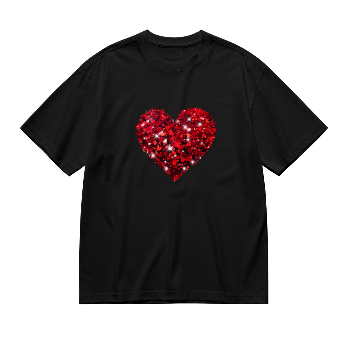Sparkling Glitter Red Heart Bling Plus Size Women T-Shirt