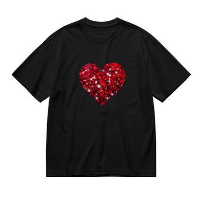Sparkling Glitter Red Heart Bling Plus Size Women T-Shirt
