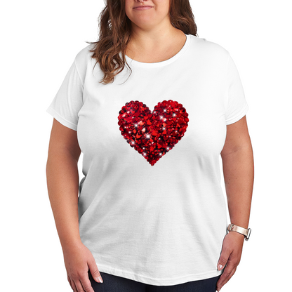 Sparkling Glitter Red Heart Bling Plus Size Women T-Shirt