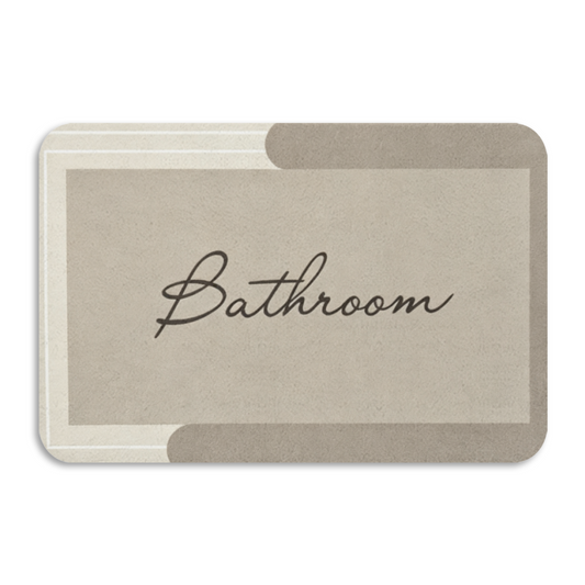 Vintage Cursive Bathroom Label Diatom Mat | Beige Neutral Silicone Quick Dry Bath Rug