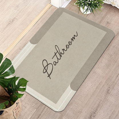 Vintage Cursive Bathroom Label Diatom Mat | Beige Neutral Silicone Quick Dry Bath Rug