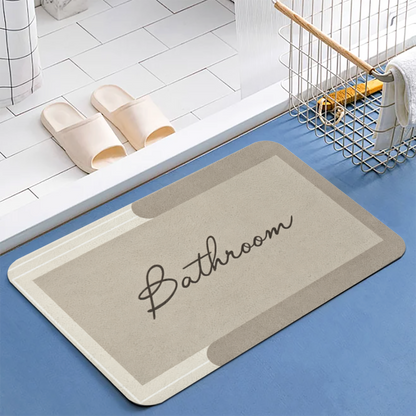 Vintage Cursive Bathroom Label Diatom Mat | Beige Neutral Silicone Quick Dry Bath Rug
