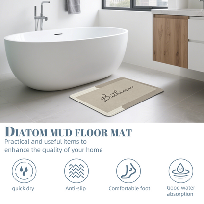 Vintage Cursive Bathroom Label Diatom Mat | Beige Neutral Silicone Quick Dry Bath Rug