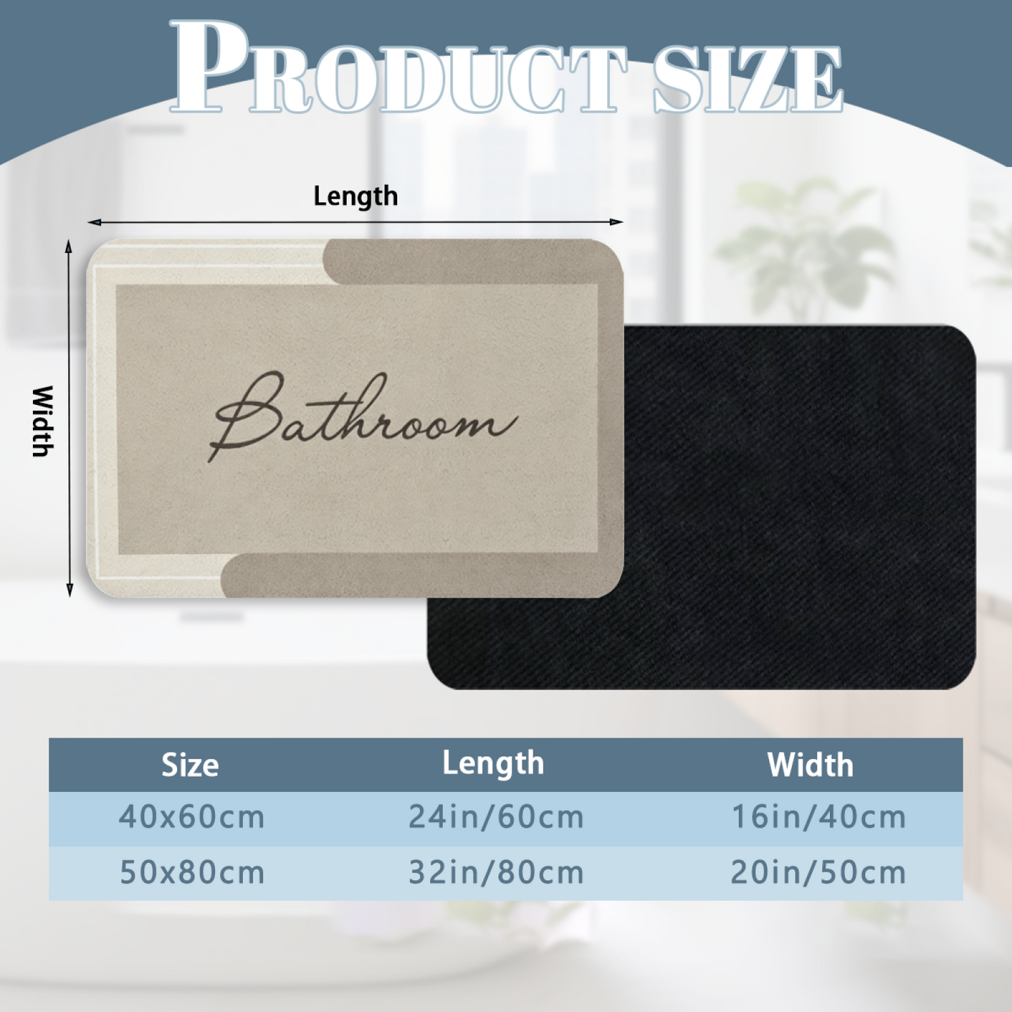 Vintage Cursive Bathroom Label Diatom Mat | Beige Neutral Silicone Quick Dry Bath Rug