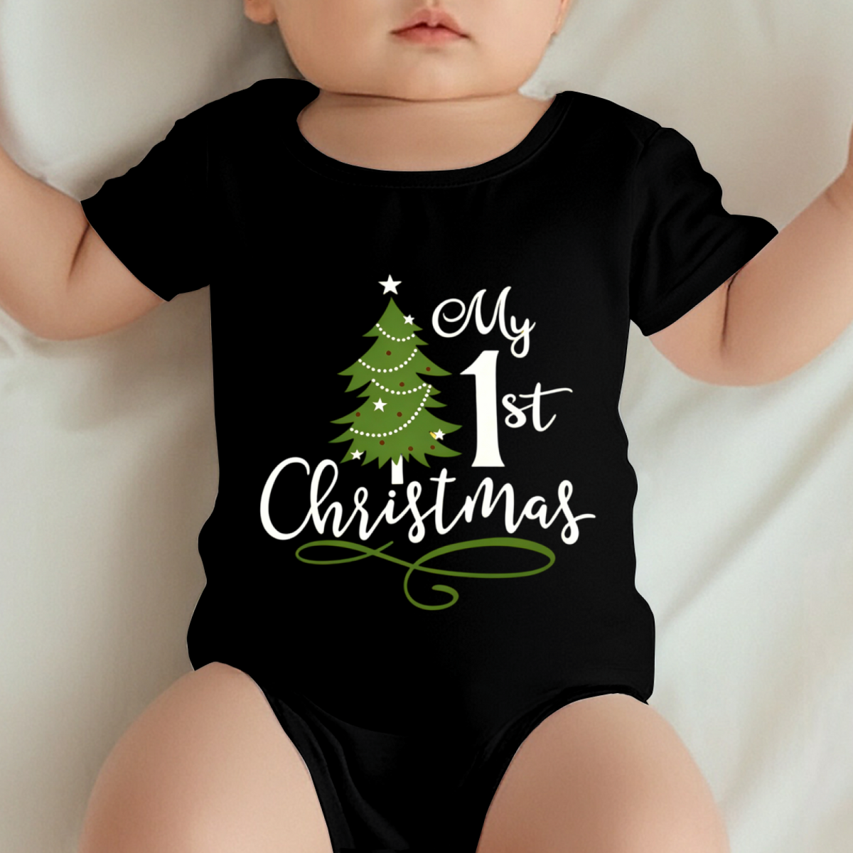 My 1st Christmas Cute Tree Black Baby Bodysuit