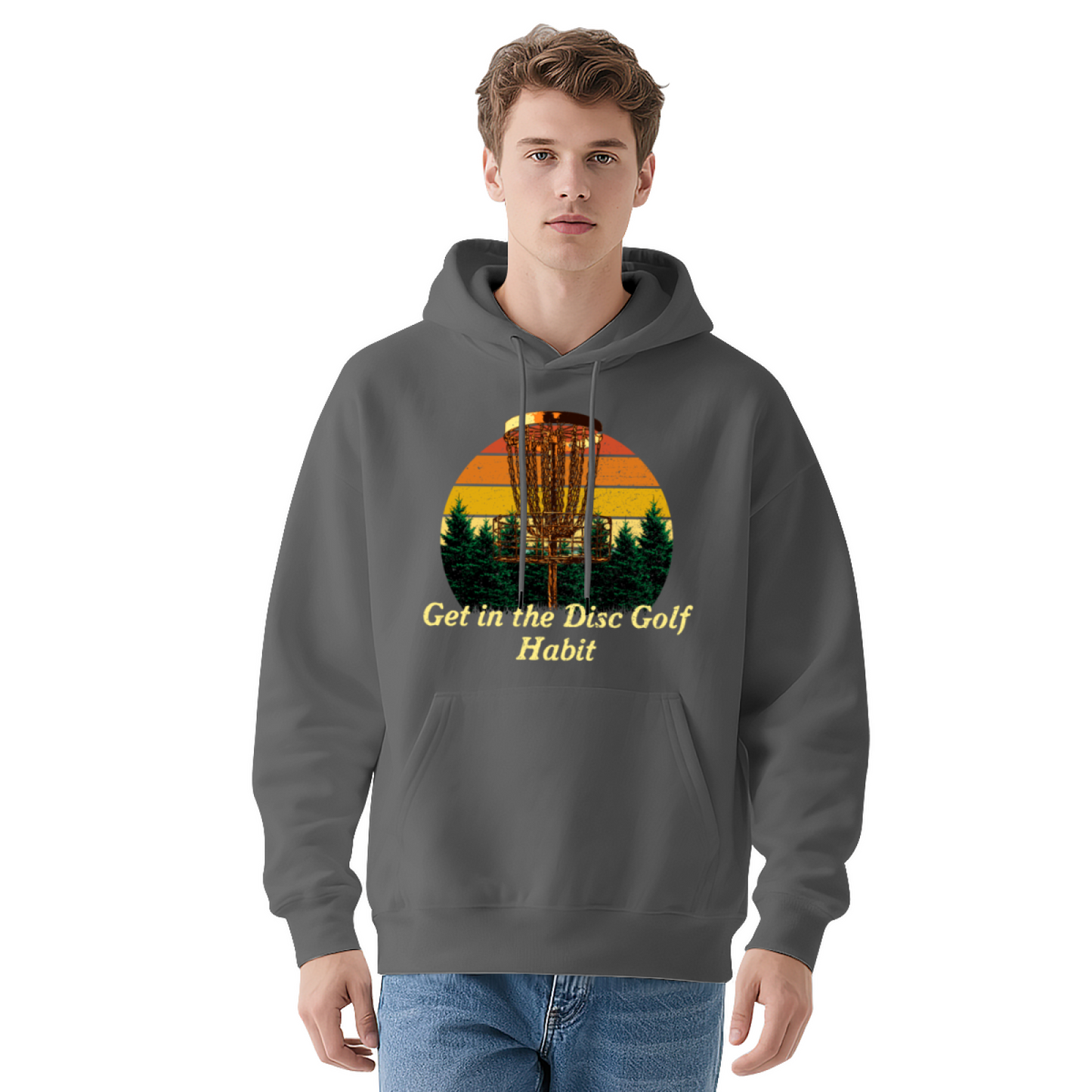 Vintage Disc Golf Sunset Forest Graphic Warm Hoodie, Outdoor Sport Lovers