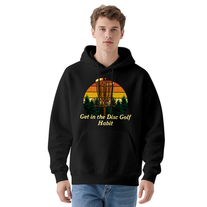Vintage Disc Golf Sunset Forest Graphic Warm Hoodie, Outdoor Sport Lovers
