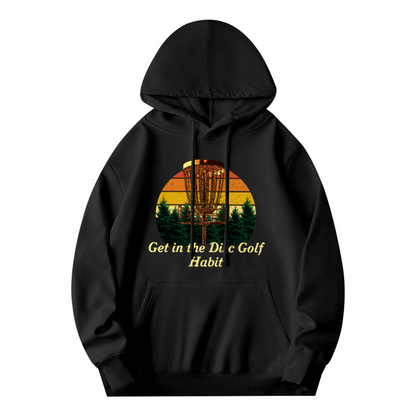 Vintage Disc Golf Sunset Forest Graphic Warm Hoodie, Outdoor Sport Lovers