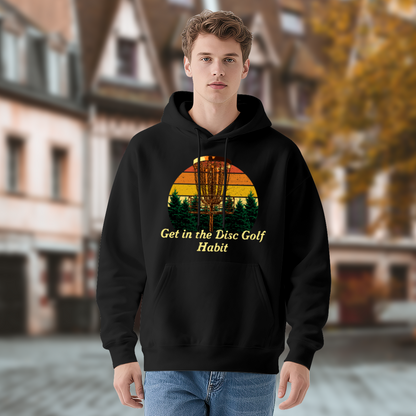Vintage Disc Golf Sunset Forest Graphic Warm Hoodie, Outdoor Sport Lovers
