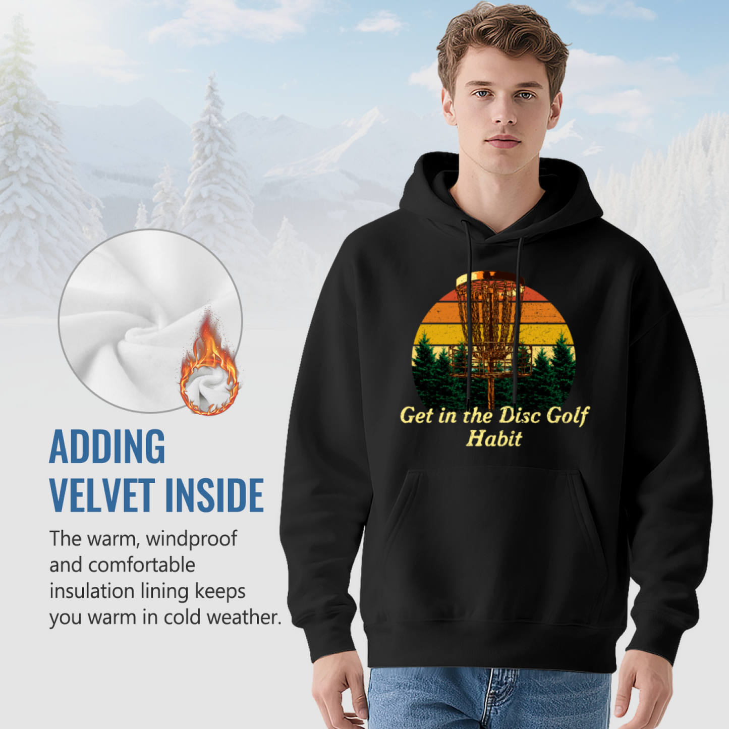Vintage Disc Golf Sunset Forest Graphic Warm Hoodie, Outdoor Sport Lovers