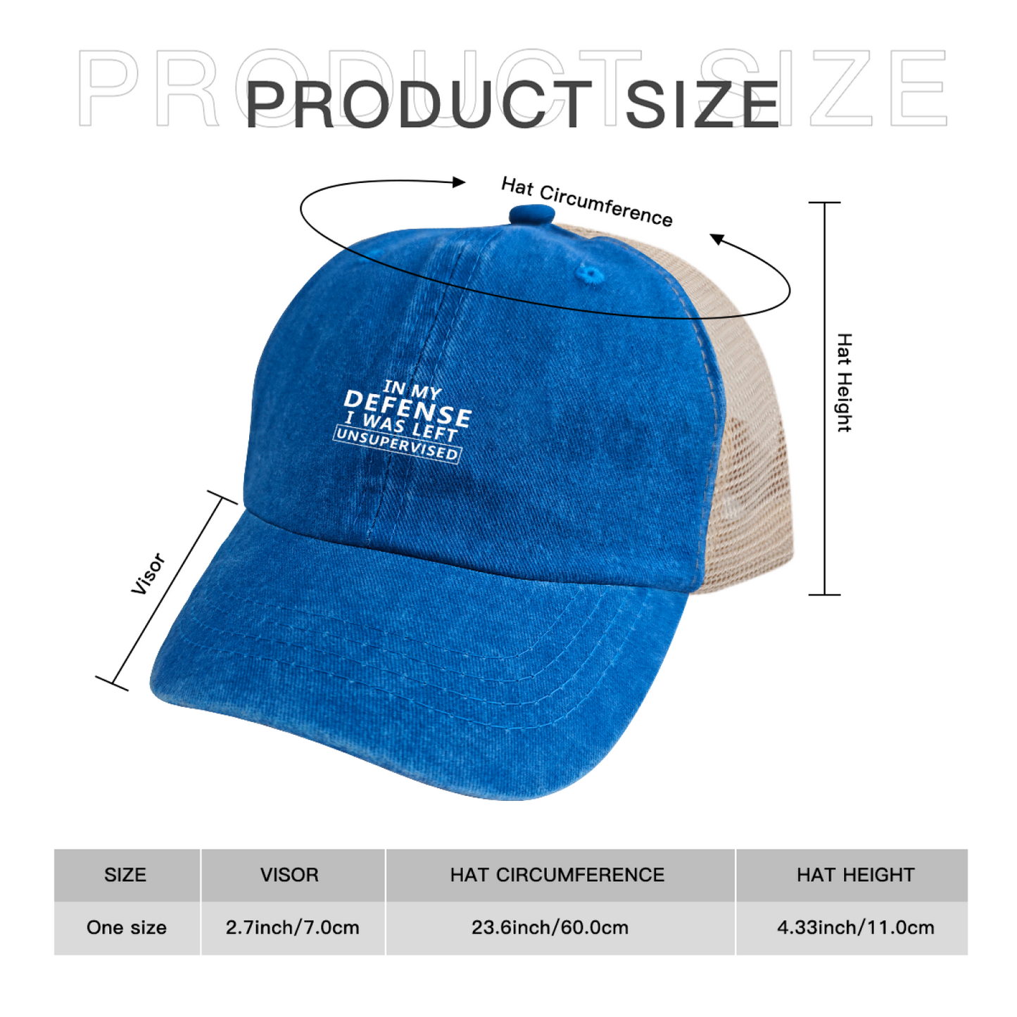 In My Defense I Was Left Unsupervised Funny Royal Blue Washed Mesh Hat