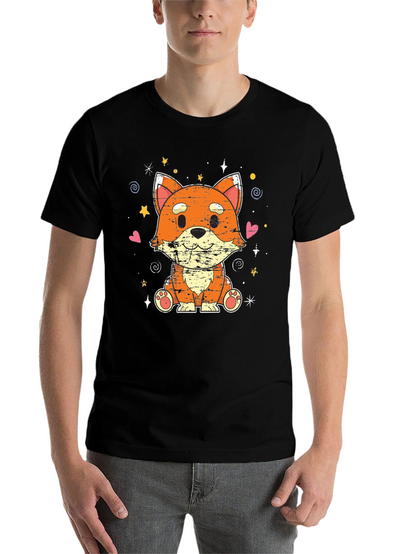 Cute Kawaii Fox Black T-Shirt