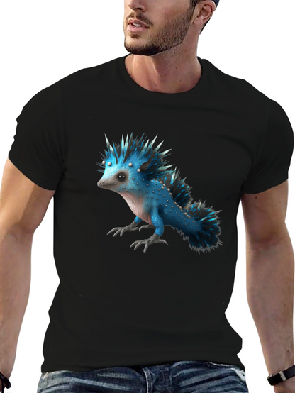 Mens Black T-Shirt with Blue Creature Graphic