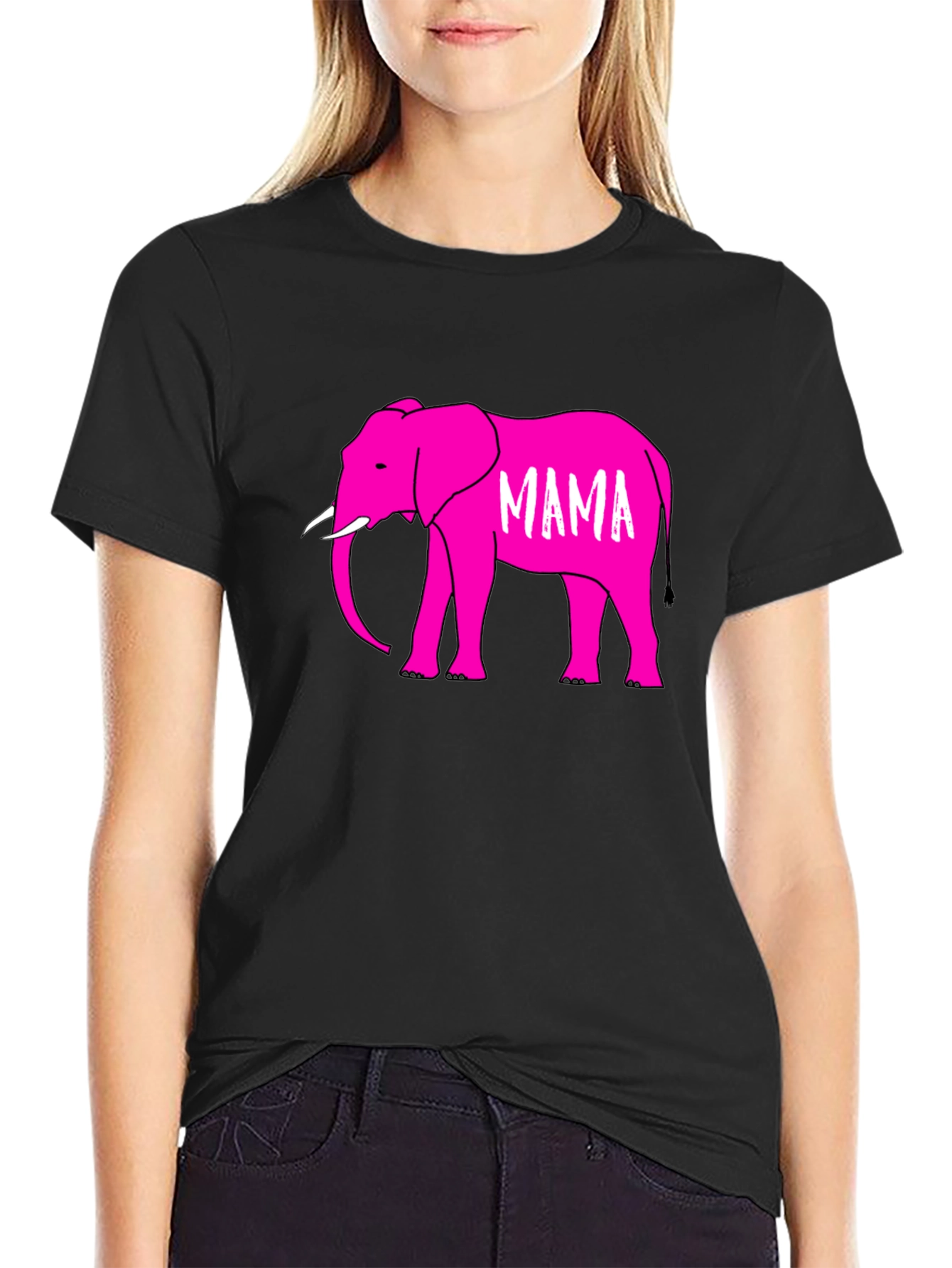 Mama Elephant Graphic T-Shirt - Black Cotton Tee